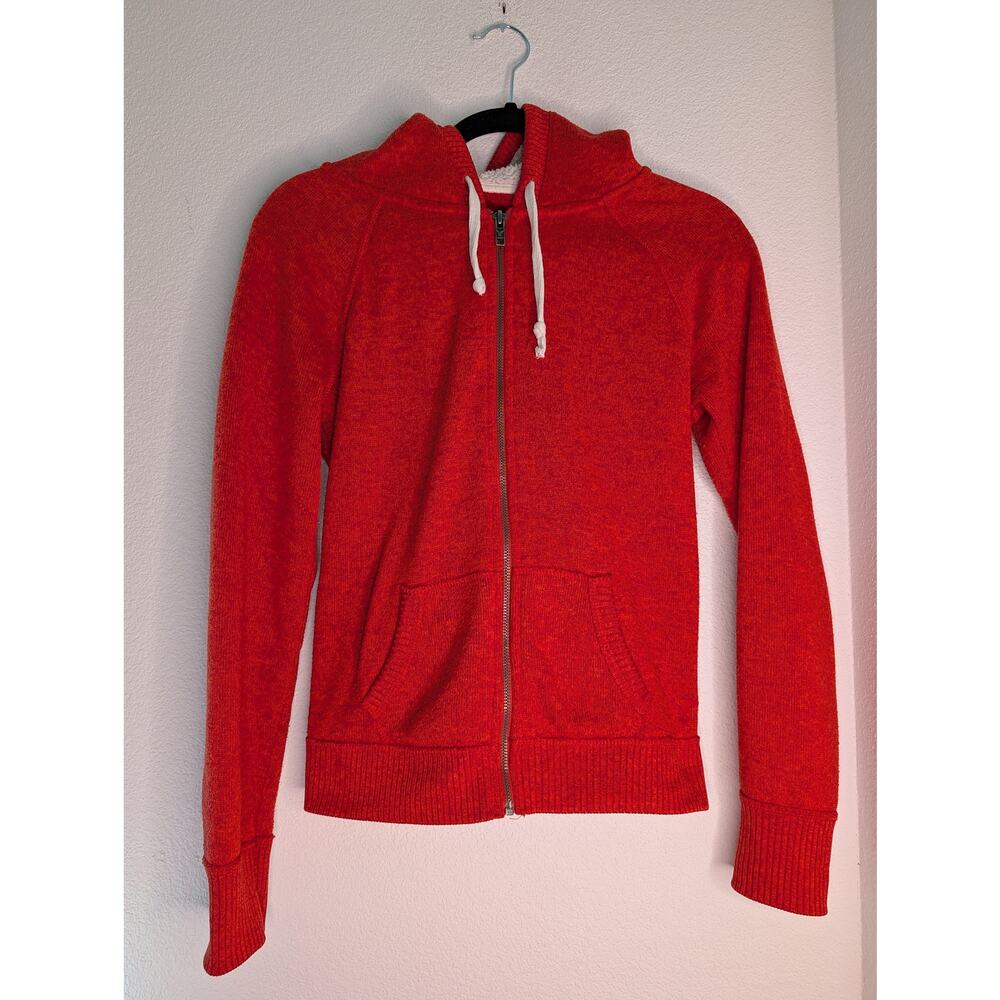 American Eagle Outfitters Red Waffle Knit Sherpa Lined Zip-Up Hoodie S Cozy